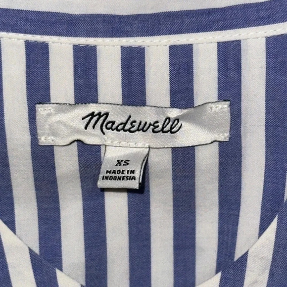 MADEWELL Whitney Striped Ruffle Top Blouse Blue / White XS Button Down Long Slv - Picture 3 of 8